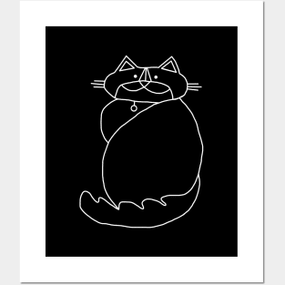 Kevin the Cat White Line Drawing Posters and Art